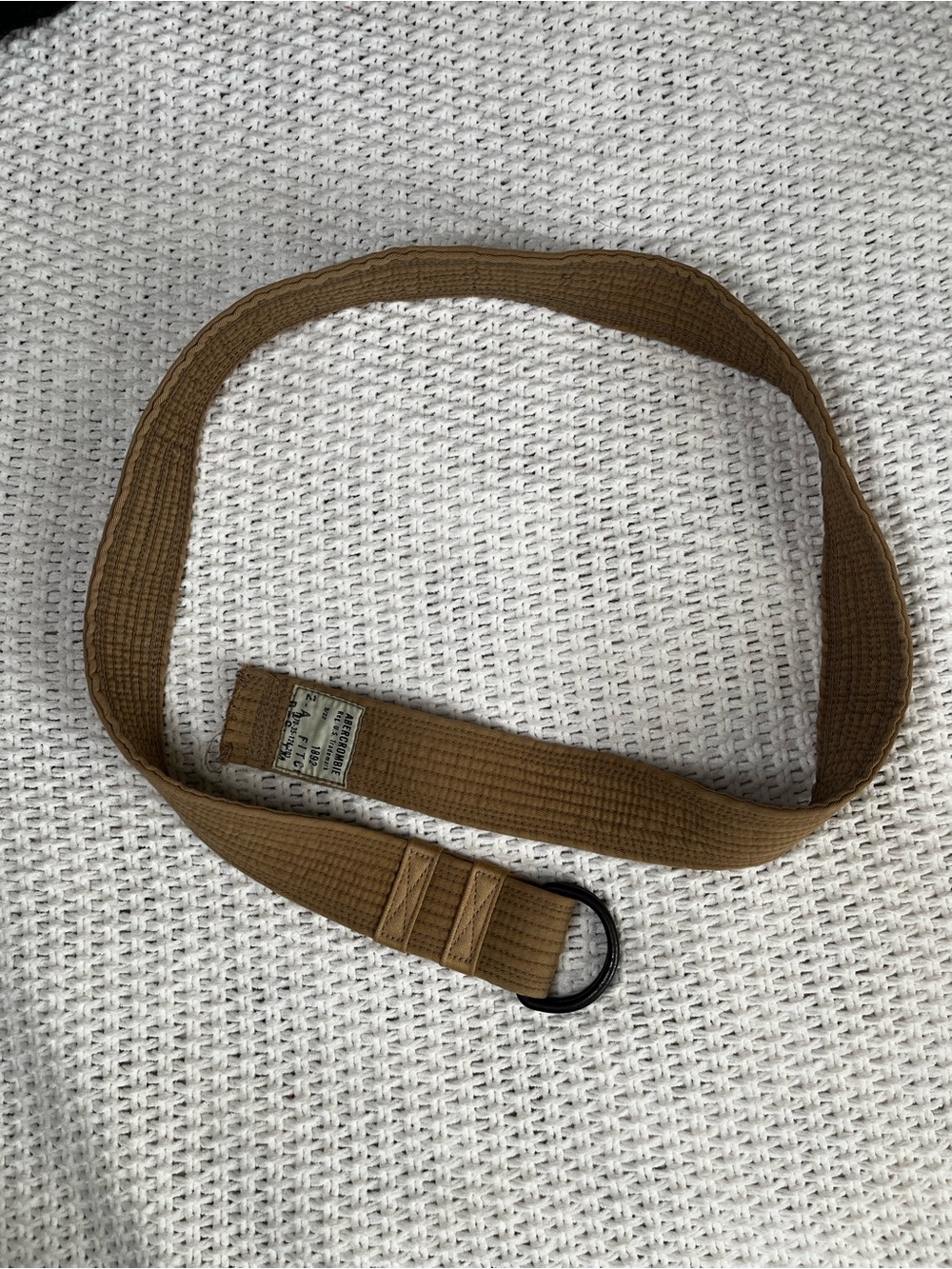 Vintage Abercrombie & Fitch cotton web belt tan neutral D-ring buckle 55” long